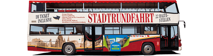 beige-roter Doppeldecker Oldtimer der Stadtrundfahrt Dresden